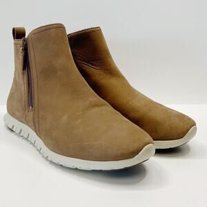COLE HAAN Zero Grand Waterproof Side Zip Bootie Nubuck Tan Leather W16368 Sz 9